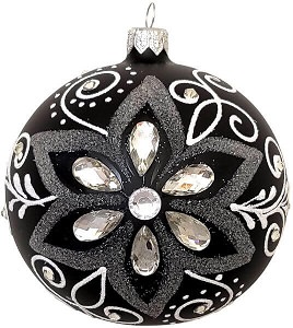 sort julekugle dekoreret med krystaller